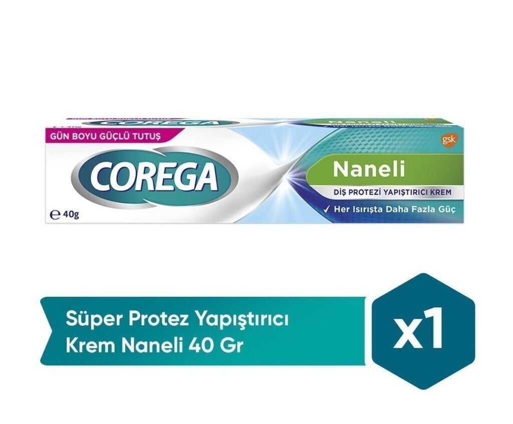 Corega Gün Boyu Güçlü Tutuş Naneli Diş Protez Yapıştırıcı Krem 40 gr SKT:03.27