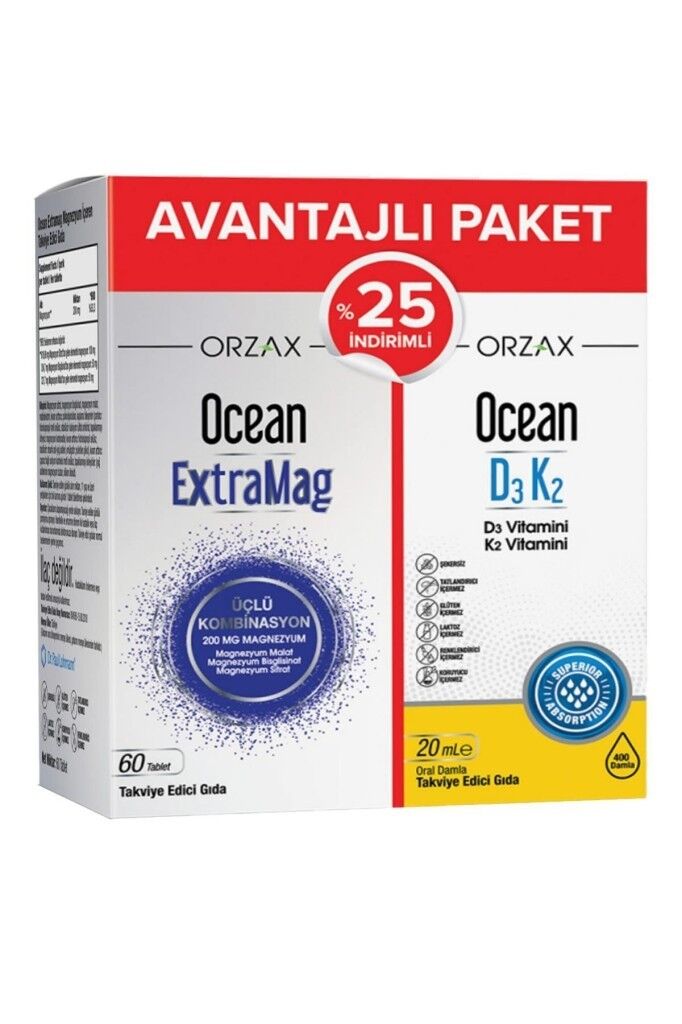 Ocean Extramag 60 Tablet + Ocean D3 K2 20 ml %25 İndirimli Kofre SKT:11.27