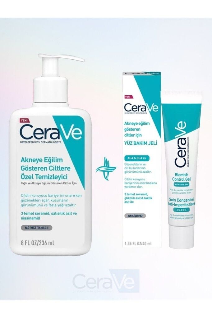 Cerave Akne Eğilimli Ciltler 236 ml + Yüz Bakım Jeli 40 ml 2.Ürün %50 İndiriml