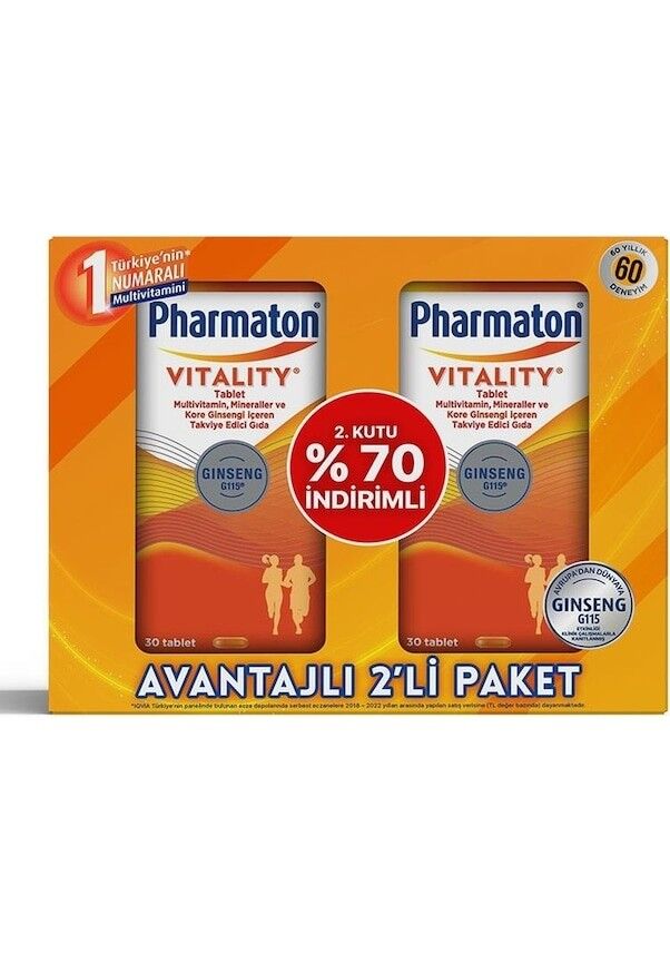 Pharmaton Vitality 30 Tablet Avantajlı 2'li Paket - 2.Si %70 İndirimli SKT:05.26