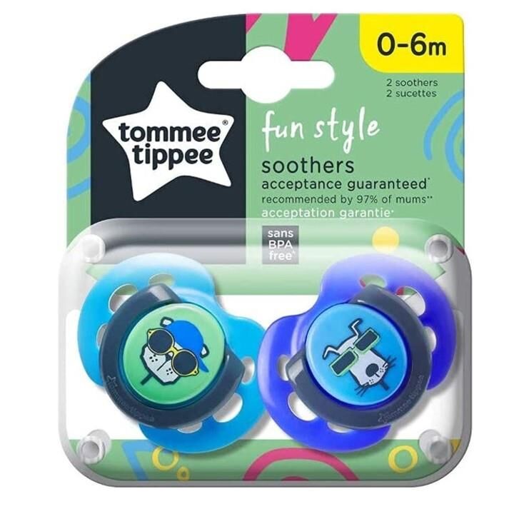 Tommee Tippee Fun Style Ortodontik Emzik 0-6 Ay Desenli Mavi 2'li